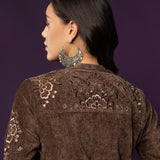 Niva Brown Embroidered Velvet Top