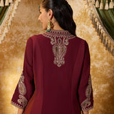Misha Wine Maroon Embroidered Anarkali Kurta Set