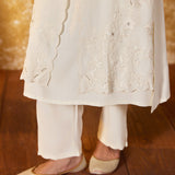 Aaliya Snow White Embroidered Suit Set