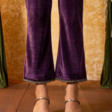 Varnika Royal Purple Embroidered Velvet Kurta Set
