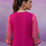 Fuchsia Printed Suit Set with Applique Neckline