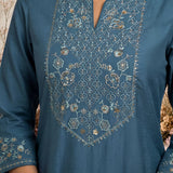 Blue Resham Embroidered Kurti