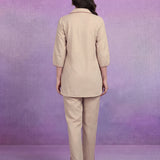 Beige Cotton Slub Applique Dori Work Co-ord Set