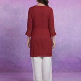 Red  Floral Embroidered Straight Kurti