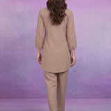 Beige Embroidered Co-ord Set with Raglan Sleeves