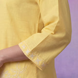 Yellow Embroidered Cotton Slub Relaxed Top