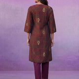 Wine All-Over Printed Cotton A-Line Kurta Set