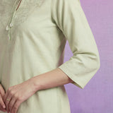 Ivory Cotton Slub Resham Zari Embroidered Kurta Set