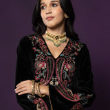 Navya Black Embroidered Velvet Suit Set with Brasso Dupatta