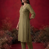 Green Embroidered Chanderi Festive Co-Ord Set