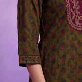 Olive Viscose Straight Kurta Set