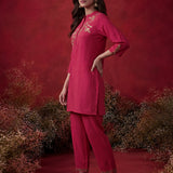 Fuchsia Solid Cotton Straight Co-Ord Set