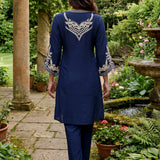 Aarvi Navy Floral Embroidered Suit Set with Dupatta