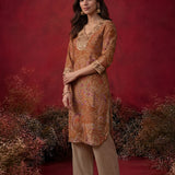 Ivana Mustard Printed Modal Chanderi Straight Kurta for Women