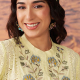 Ophelia Lemon Sorbet Embroidered Schiffli Cotton Top for Women