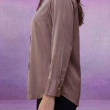 Solid Beige Satin Straight Full-Sleeve Shirt