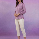 Solid Lavender Satin Straight Full-Sleeve Shirt