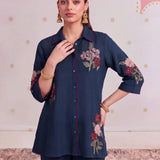 Eshira Cobalt Navy Embroidered Co-ord Set