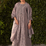 Amaya Slate Grey Printed Chanderi Suit Set with Dupatta