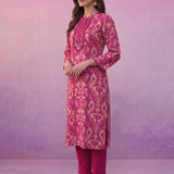Fuchsia Ikat Printed Kurta Set with Dori Embroidery