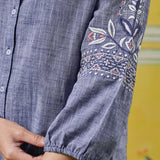 Elara Stone Blue Embroidered Shirt