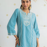 Rhea Aqua Blue Sequin Embroidered Suit Set