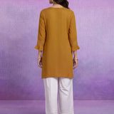 Mustard  Floral Embroidered Straight Kurti
