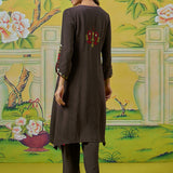 Myra Dark Grey Applique Embroidered Kurta Set