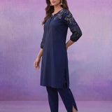 Navy Embroidered Kurta Set with Resham Work