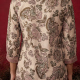 Cream Metallic Print & Pearl Kurta Set