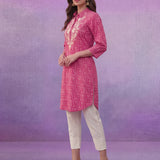 Fuchsia All-Over Printed Cotton Cambric Straight Kurti