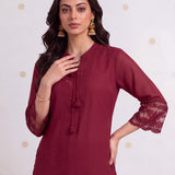 Ziya Garnet Red Embroidered Kurta Set