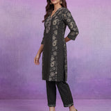 Grey Printed Cotton Panelled Kurta Set