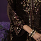 Paro Brown Resham Embroidred Velvet Long Co-ord Set