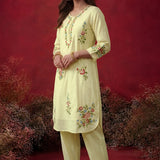Saavan Light Green Embroidered Cotton blend Kurta Set