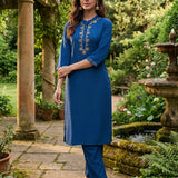 Risha Royal Blue Embroidered Kurta Set