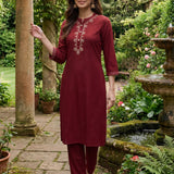 Risha Maroon Embroidered Kurta Set
