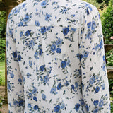 Moira Navy Blue Printed Moss Crepe Shirt for Women