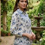 Moira Navy Blue Printed Moss Crepe Shirt for Women
