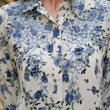 Moira Navy Blue Printed Moss Crepe Shirt for Women