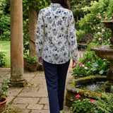Moira Navy Blue Printed Moss Crepe Shirt for Women