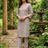 Karwan Pearl Ivory Multi-colour Heritage Embroidered Straight Kurta Set