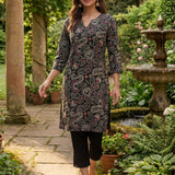Karwan Fully Embroidered Midnight Black Straight long Kurta Set