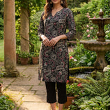 Karwan Fully Embroidered Midnight Black Straight long Kurta Set