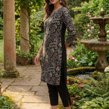 Karwan Fully Embroidered Midnight Black Straight long Kurta Set