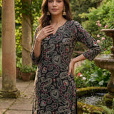 Karwan Fully Embroidered Midnight Black Straight long Kurta Set