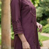 Jashn Daisy Purple Self Embroidered Satin V-neck Straight Long Co-ord Set