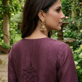 Jashn Daisy Purple Self Embroidered Satin V-neck Straight Long Co-ord Set
