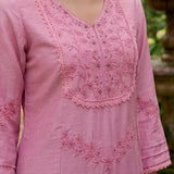 Jashn Light Peach Self Embroidered Satin V-neck Straight Long CO-ord Set