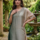 Nylah Green Embroidered Silk Kaftan for Women